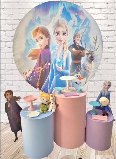 Kit Basico Painel Redondo E Trio de Mesas Frozen - Nanda Pegue e Monte