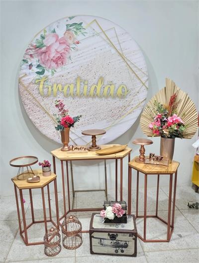 Kit Painel Redondo Com 150 Cm Gratidão Com Trio de Mesa Hezagonal - Nanda Pegue e Monte