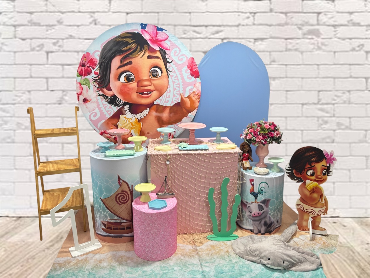 Kit Completo Moana Baby Com Escadinha  - Nanda Pegue e Monte