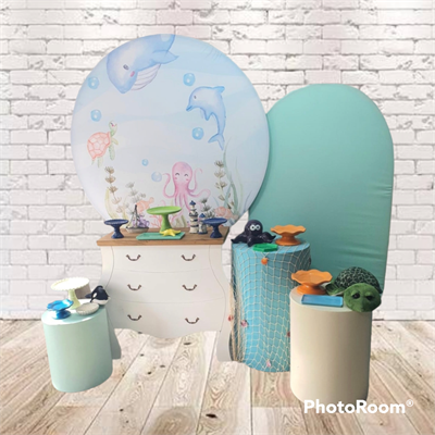 Kit Fundo Do Mar Com Painel Redondo Romano  Com  Cômoda E 3 Cilindros - Nanda Pegue e Monte