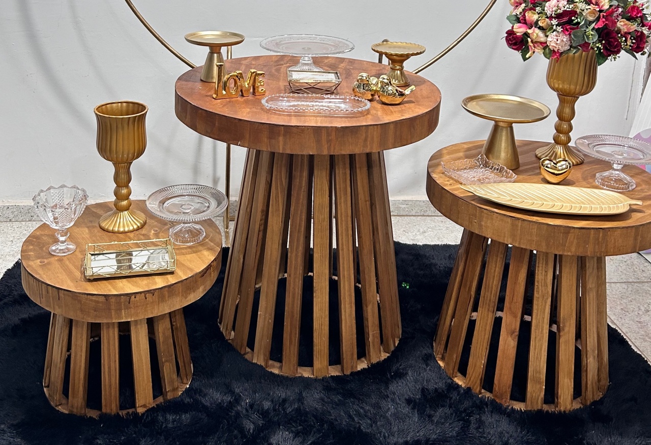 Trio de Mesa Cone Rustica - Nanda Pegue e Monte