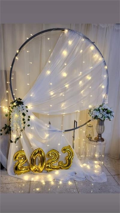 Kit Painel Redondo Com Voal E Cortina de Led Com Mesa de Acrilico   - Casamento E Feminino - Nanda Pegue e Monte