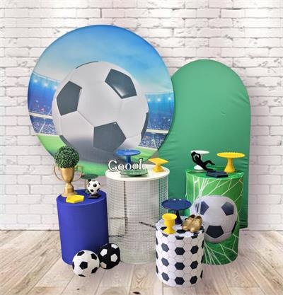 Kit Futebol  Painel Redondo E Romano Com Trio de Cilindros E Mesa Telada Branca - Nanda Pegue e Monte