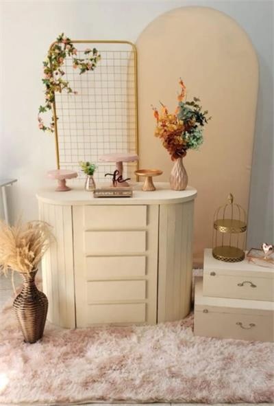 Kit Com Mesa Oval E Painel Romano E Telado - Casmento E Feminino - Nanda Pegue e Monte