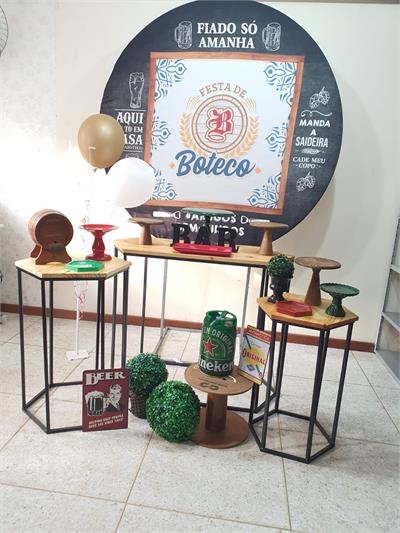 Kit Boteco Com Painel Redondo E Trio de Mesa Hexagono - Nanda Pegue e Monte
