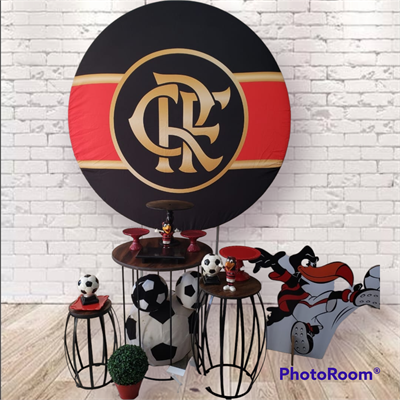 Kit Flamengo Painel Redondo Com 3 Mesas de Ferro Preto - Nanda Pegue e Monte