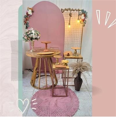 Kit de Casamento E Feminino Rosa Seco Com Terra Cota, Mesa Cone E 2 Cubos - Nanda Pegue e Monte