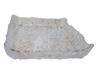 Bandeja Quadrada de Vidro Com Detalhes Dourado - Nanda Pegue e Monte