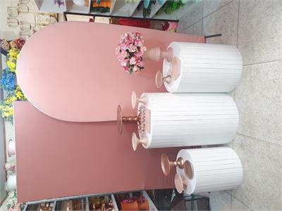 Kit Painéis Romano Rose Com Nude Com Trio de Mesa Ripado Branco - Nanda Pegue e Monte