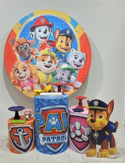 Kit Basico Painel Redondo Com Cilindros Patrulha Canina - Nanda Pegue e Monte