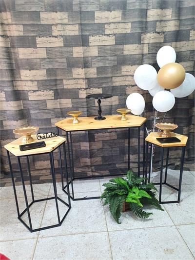 Kit Básico Com Mesa Hexagonal E Cortina - Nanda Pegue e Monte