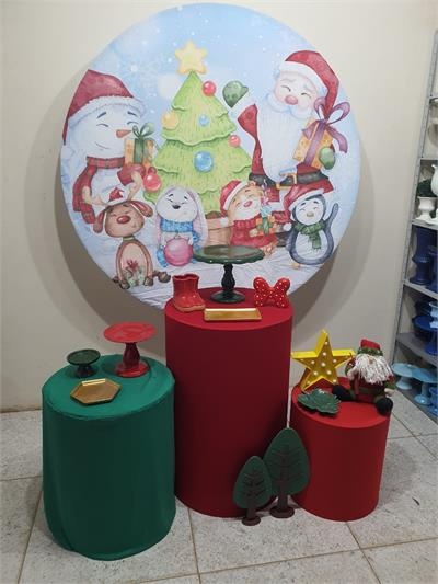 Kit Basico Painel Natal Com Papai Noel E Trio de Cilindros - Nanda Pegue e Monte