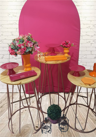 Kit Com Trio de Mesa Cone de Ferro Com Romano Pinq, Kit Pinq E Laranja - Nanda Pegue e Monte
