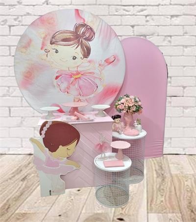 Kit Painel Redondo Com Romana da Bailarina Mesa Dobravel E Trio de Cilindros de Ferro - Nanda Pegue e Monte