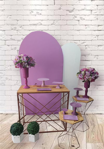 Kit Lilas Com 2 Paineis Romanos Mesa Dobravel E 2 Mesas Ampulheta - Nanda Pegue e Monte