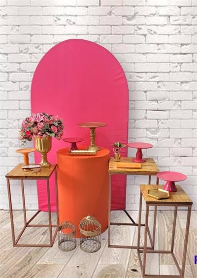 Kit Laranja Com Pinq Com 1 Painel Romano Com Mesa Cubo de Ferro E Cilindro Laranja - Nanda Pegue e Monte