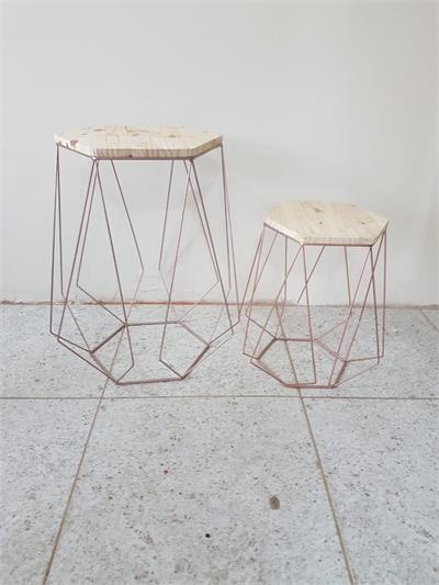 2 Mesas Rose Golden Hexagonal - Nanda Pegue e Monte
