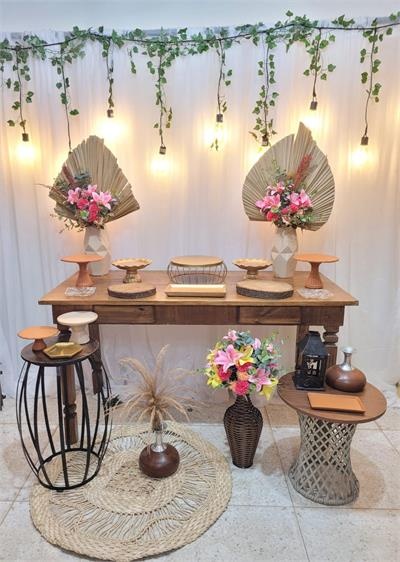 Kit Casamento E Feminino  Cortina Led Mesa Rustica Com Varal de Luz - Nanda Pegue e Monte