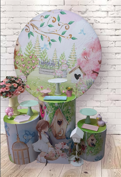 Kit Jardim , Painel Redondo Com Trio de Cilindros - Nanda Pegue e Monte
