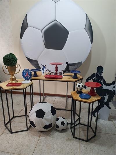 Kit Futebol Com Painel de Bola E Trio de Mesa Hexagoal Preta - Nanda Pegue e Monte