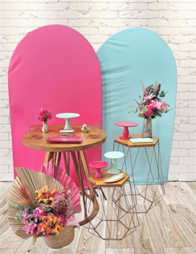 Kit Pinq Com Verde Agua, 2 Paineis Romano Mesa Cone E 2 Mesas Rose - Nanda Pegue e Monte