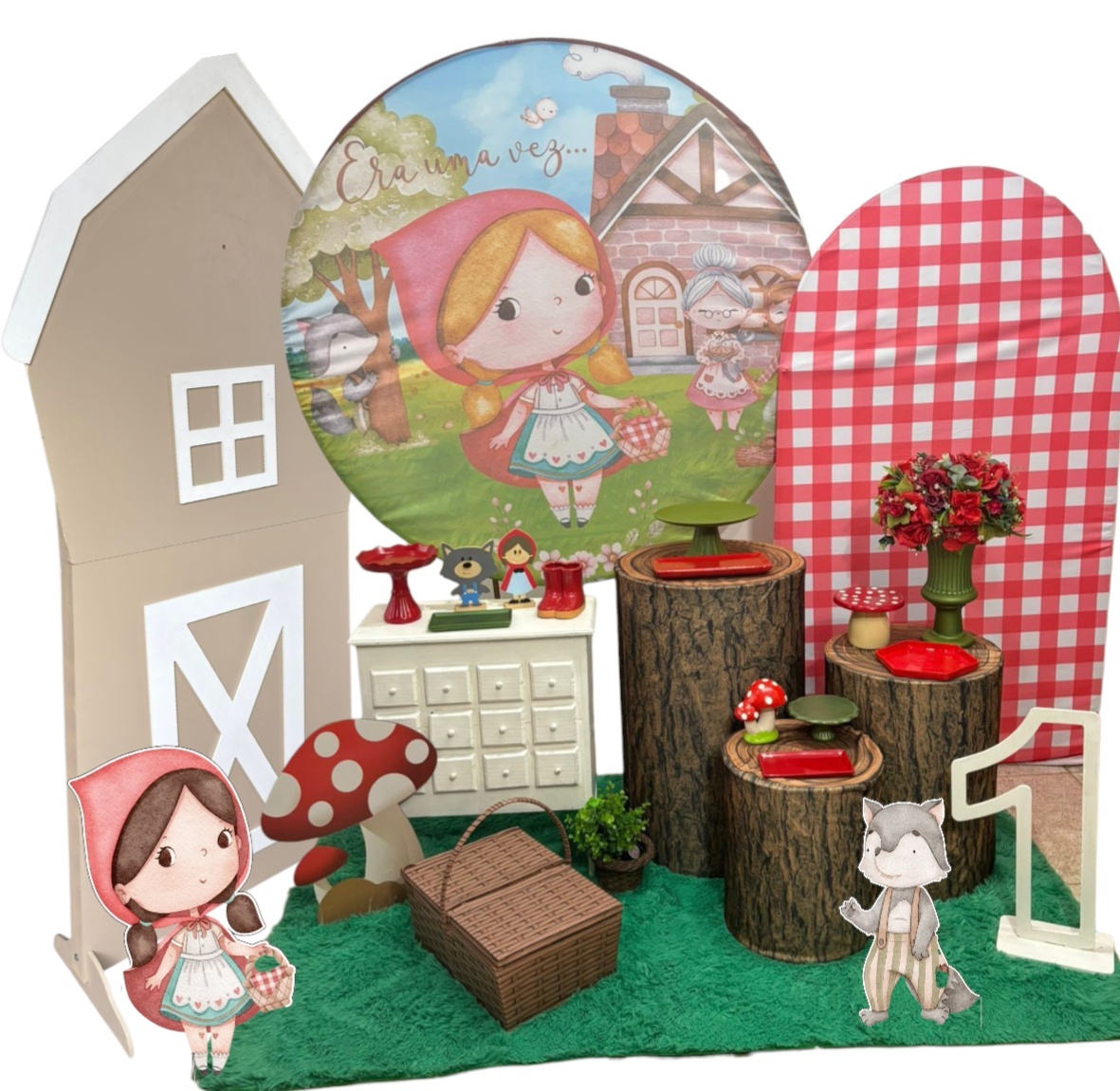 Kit Chapeuzinho Vermelho Com Painel Xadrez E Casinha - Nanda Pegue e Monte