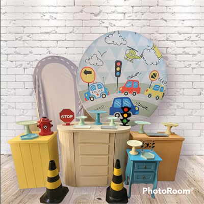 Kit Carrinhos de Brinquedos Com 2 Paineis de Fundo E 4 Mesas - Nanda Pegue e Monte