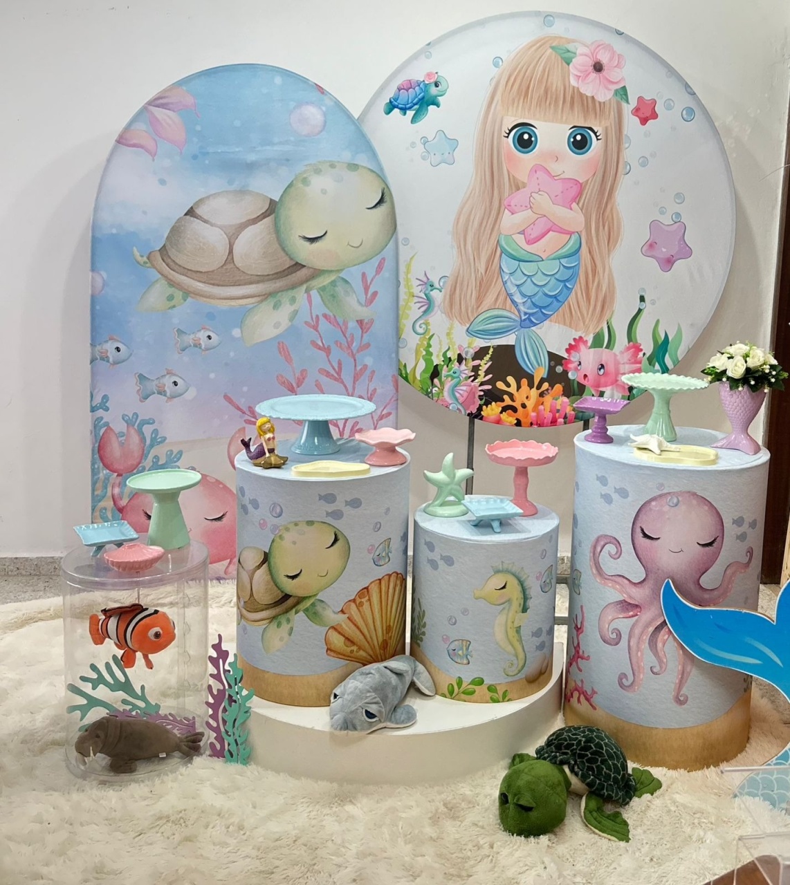 Kit Fundo Do Mar Com Palco E Cilindros  - Nanda Pegue e Monte
