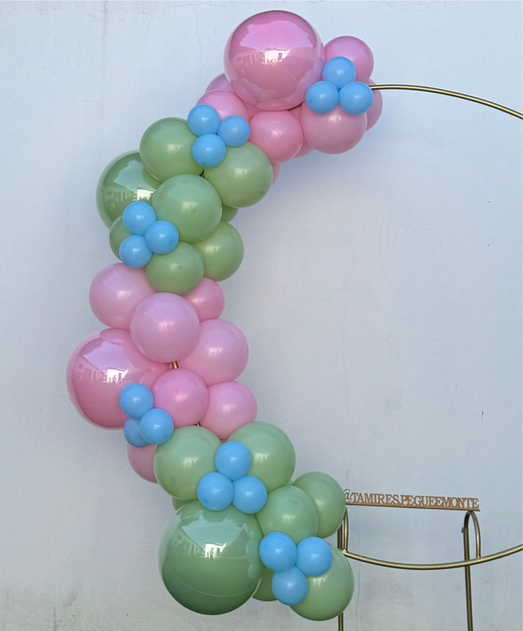 Arco de Balão Blocos -Rosa Baby,Verde Eucalipto,Trios Azul Claro - Jardim Encantado  - tamirespegueemonte
