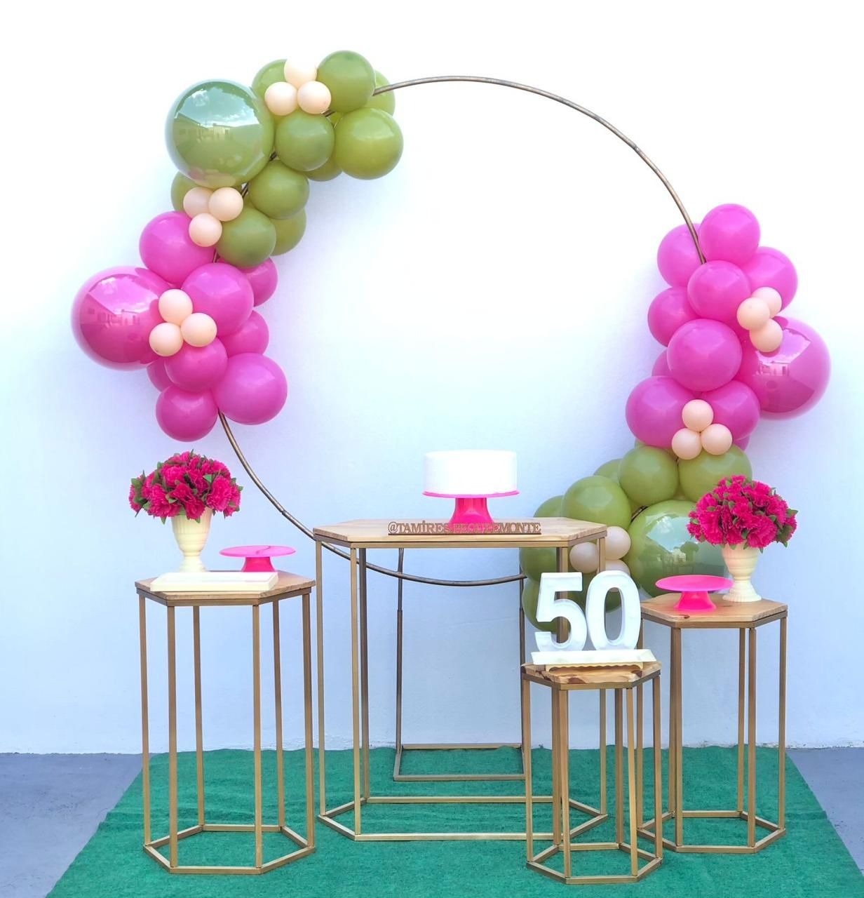 Painel Arco Duplo - Kit 2  (Rosa Forte E Verde Oliva)  - tamirespegueemonte