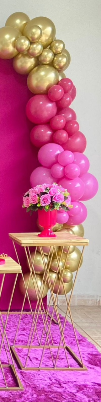 Arco de Balões Sem Bubble Metalizado -Dourado,Rosa Pin,Rosa Forte,Dourado-Romano Fúcsia - tamirespegueemonte