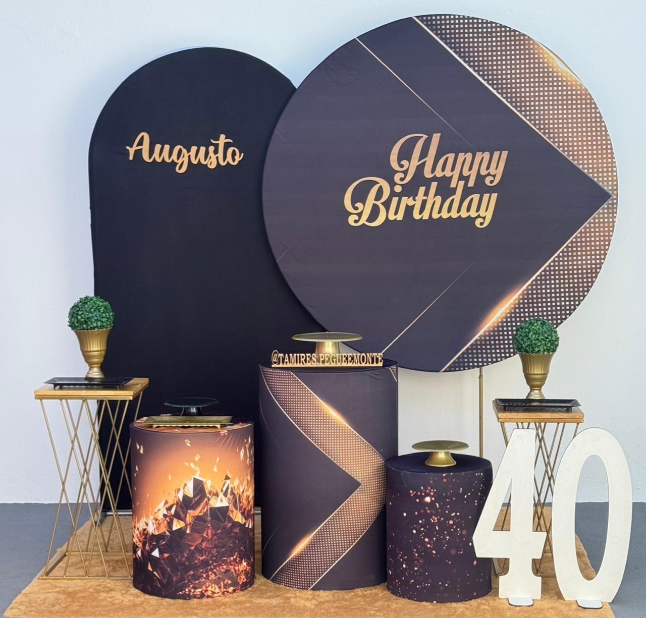 Happy Birthday Preto C/ Dourado - Kit 3 - tamirespegueemonte