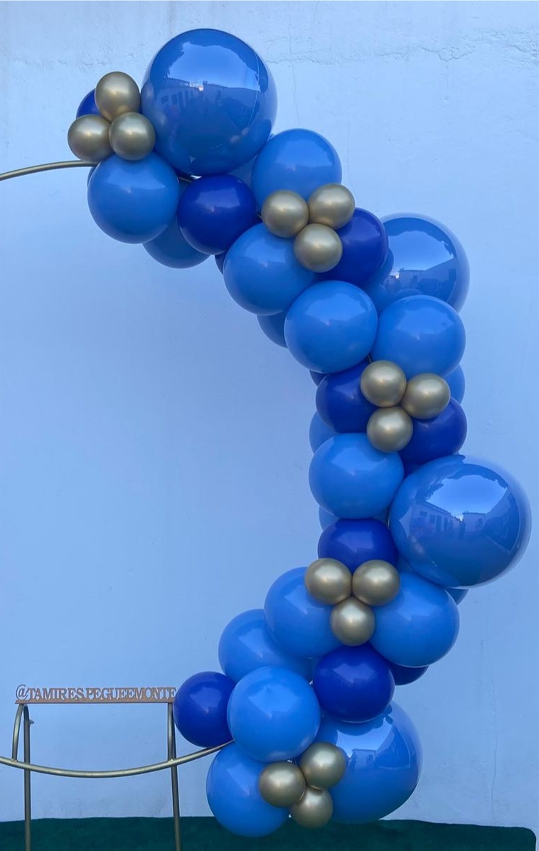 Arco de Balão Tradicional-16 E 9 Azul Indigo,8 Azul Escuro,5 Dourado - Azul Efeito Gliter  - tamirespegueemonte