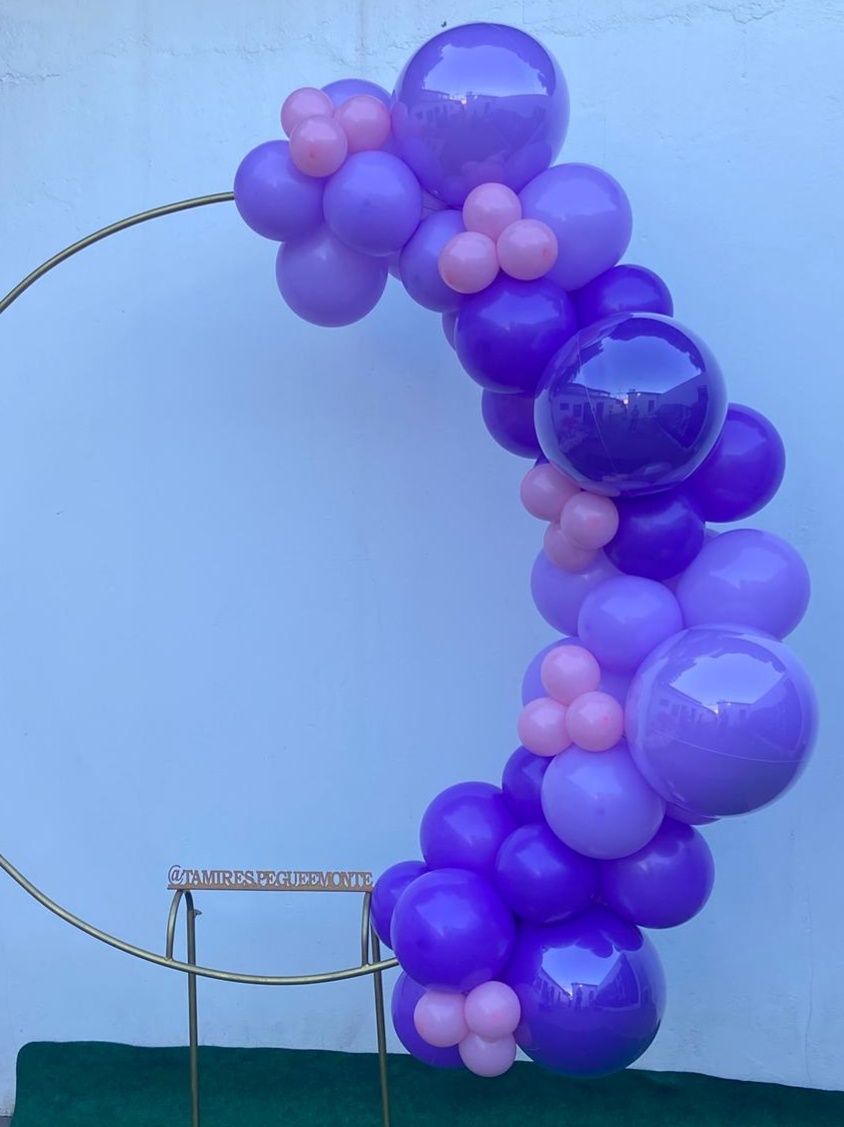 Arco de Balão Blocos -Lilás,Roxo,Trios Dourados -Princesinha Sofia  - tamirespegueemonte