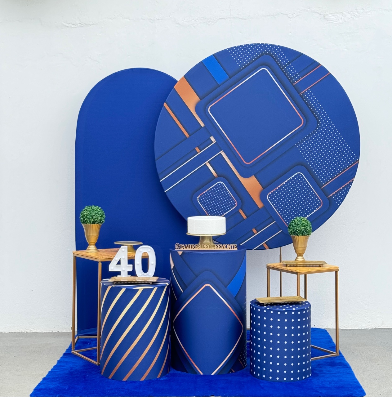 Azul Geométrico Dourado - Kit 3 - tamirespegueemonte