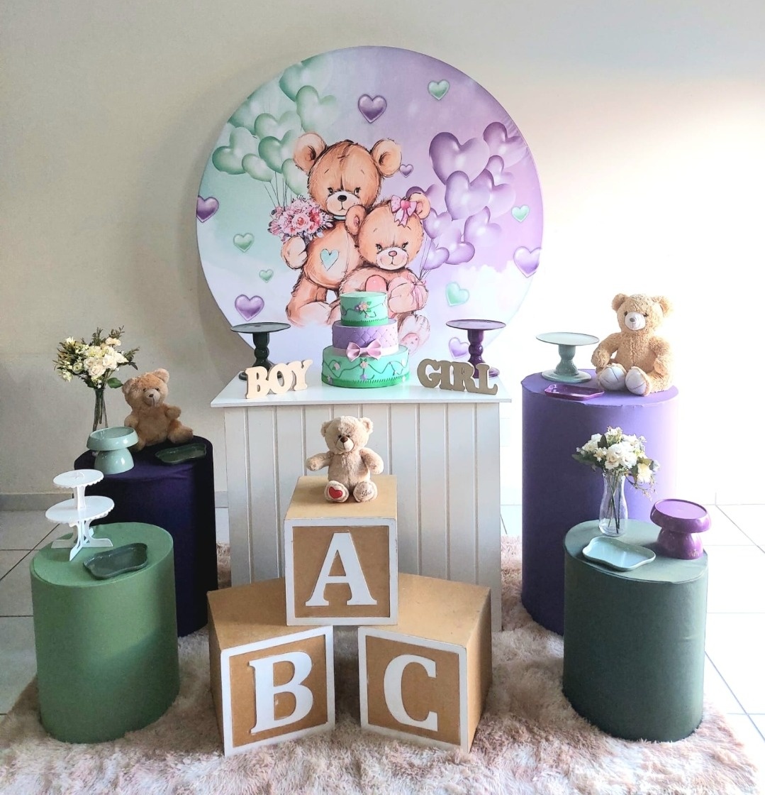Kit Chá Revelação Ursinhos Verde E Roxo - feste_se_peguemonte