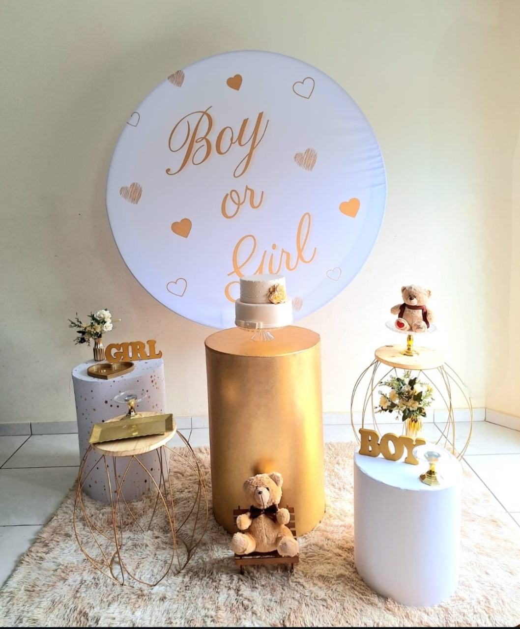 Kit Chá Revelação Dourado E Branco - feste_se_peguemonte