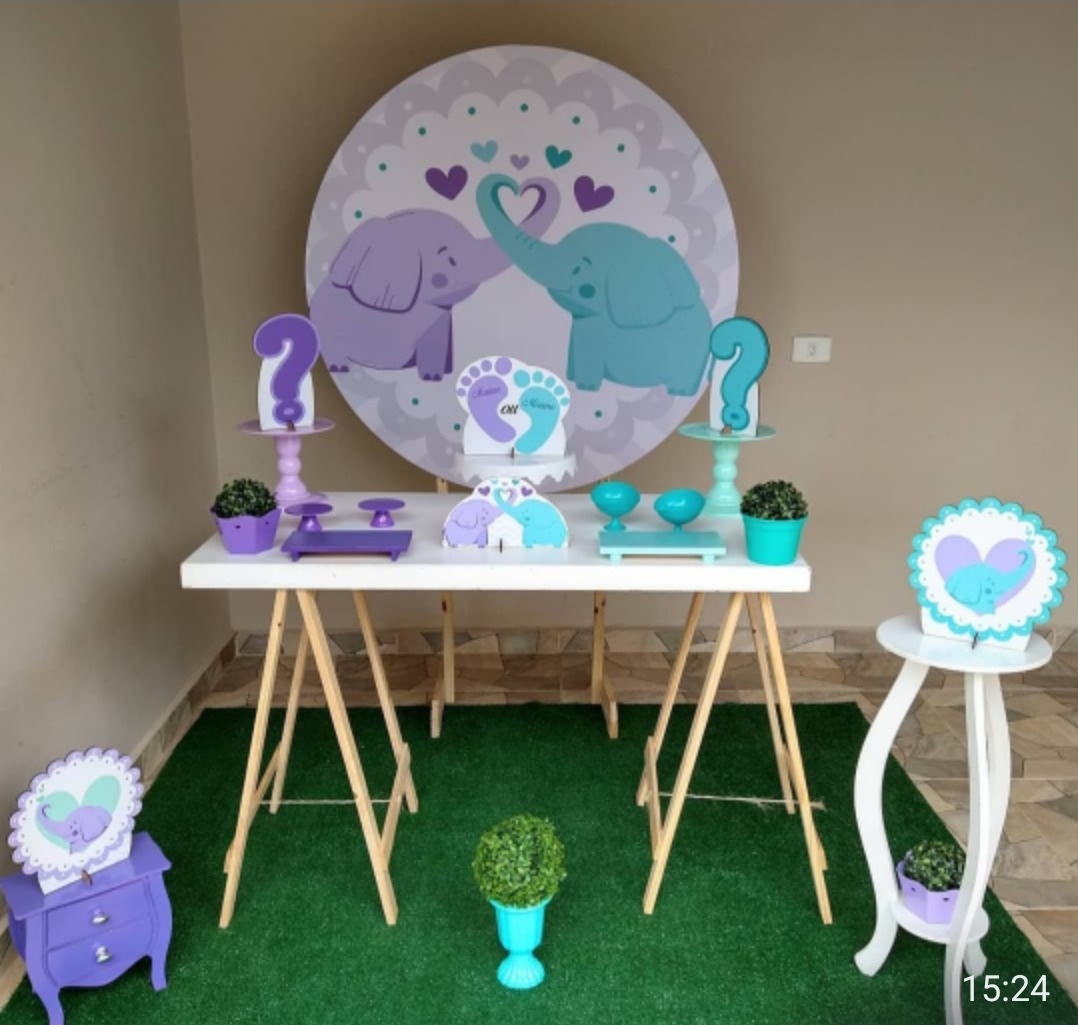 Kit Chá Revelação Elefantinhos Roxo Ou Azul - feste_se_peguemonte