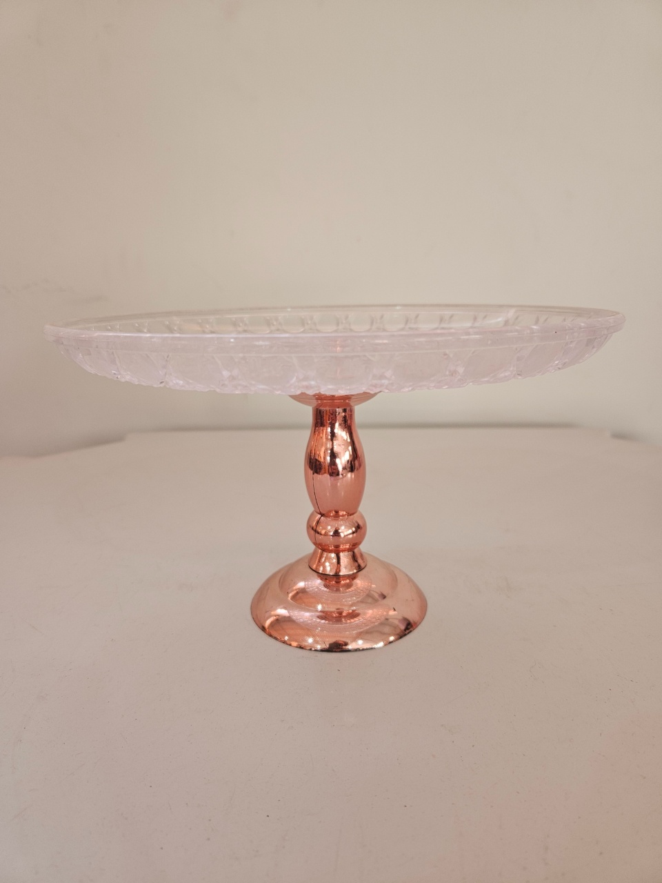 Boleira 23X14 Transparente/ Imita Vidro  Pé Rose Gold  - feste_se_peguemonte