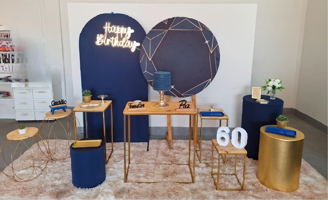 Kit Happy Birthday Azul E Dourado Master (Geométrico) - feste_se_peguemonte
