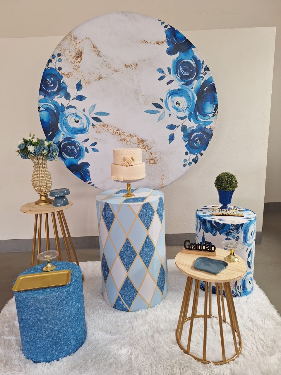 Kit Azul Celeste E Dourado (Floral) - feste_se_peguemonte