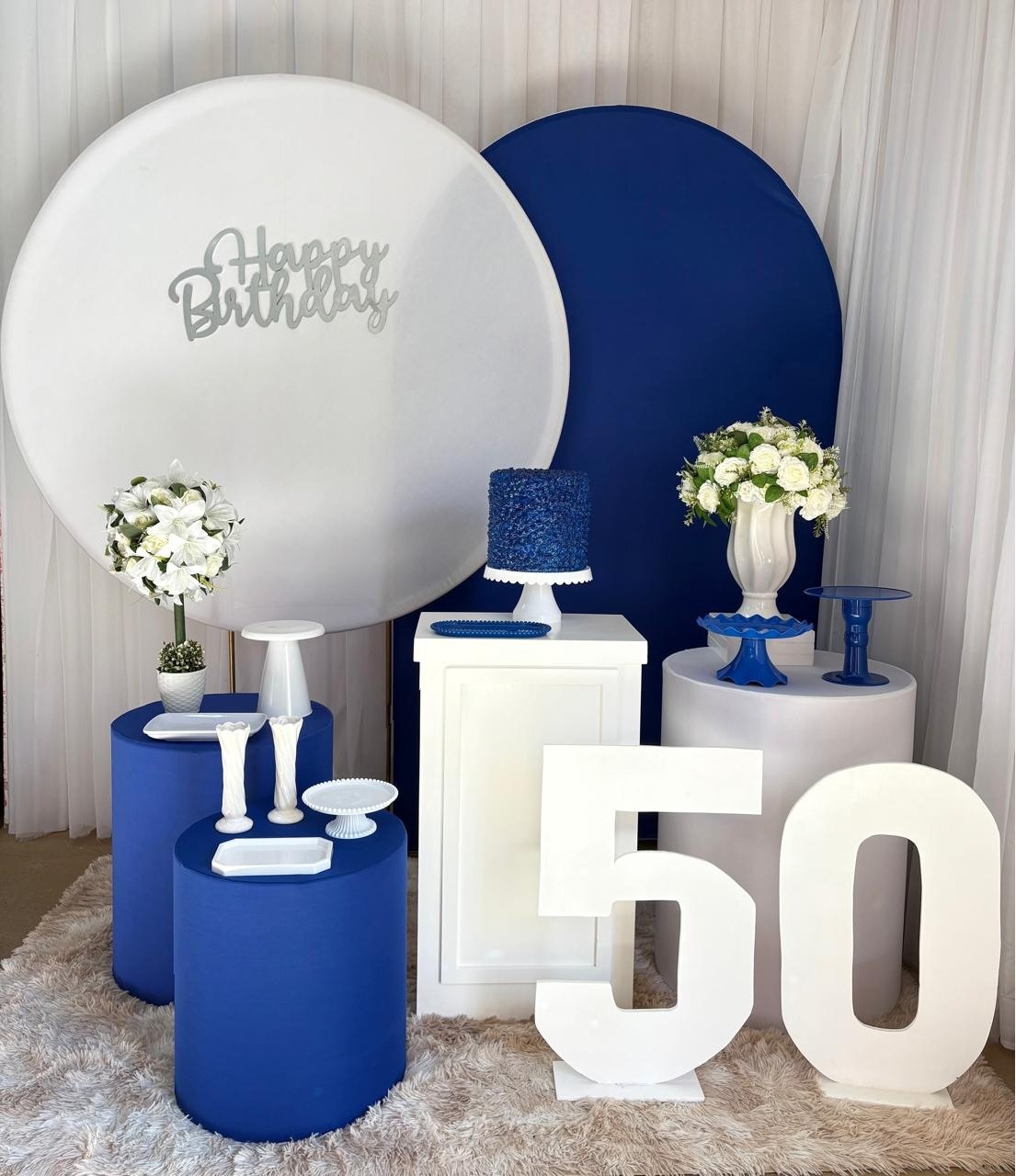 Happy Branco E Azul Royal (Mod 3) - Três Marias Festas