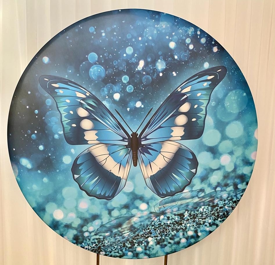 Painel Sublimado Borboleta Azul  - Três Marias Festas