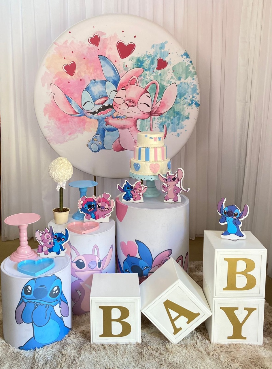 Stitch E Angel Aquarela - Três Marias Festas