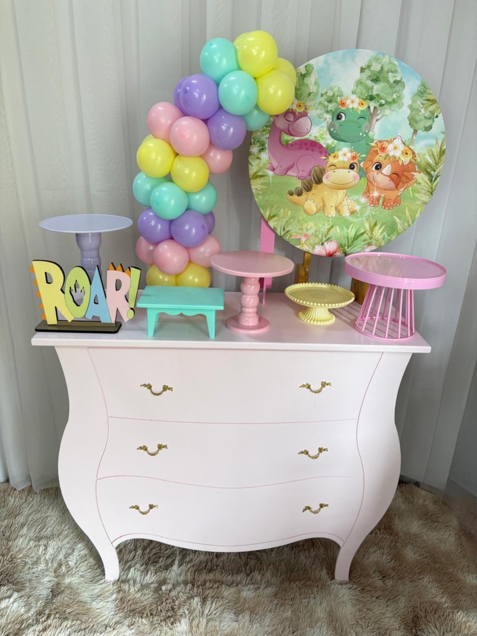 Mini Kit Dino Baby Rosa (Roar) - Três Marias Festas