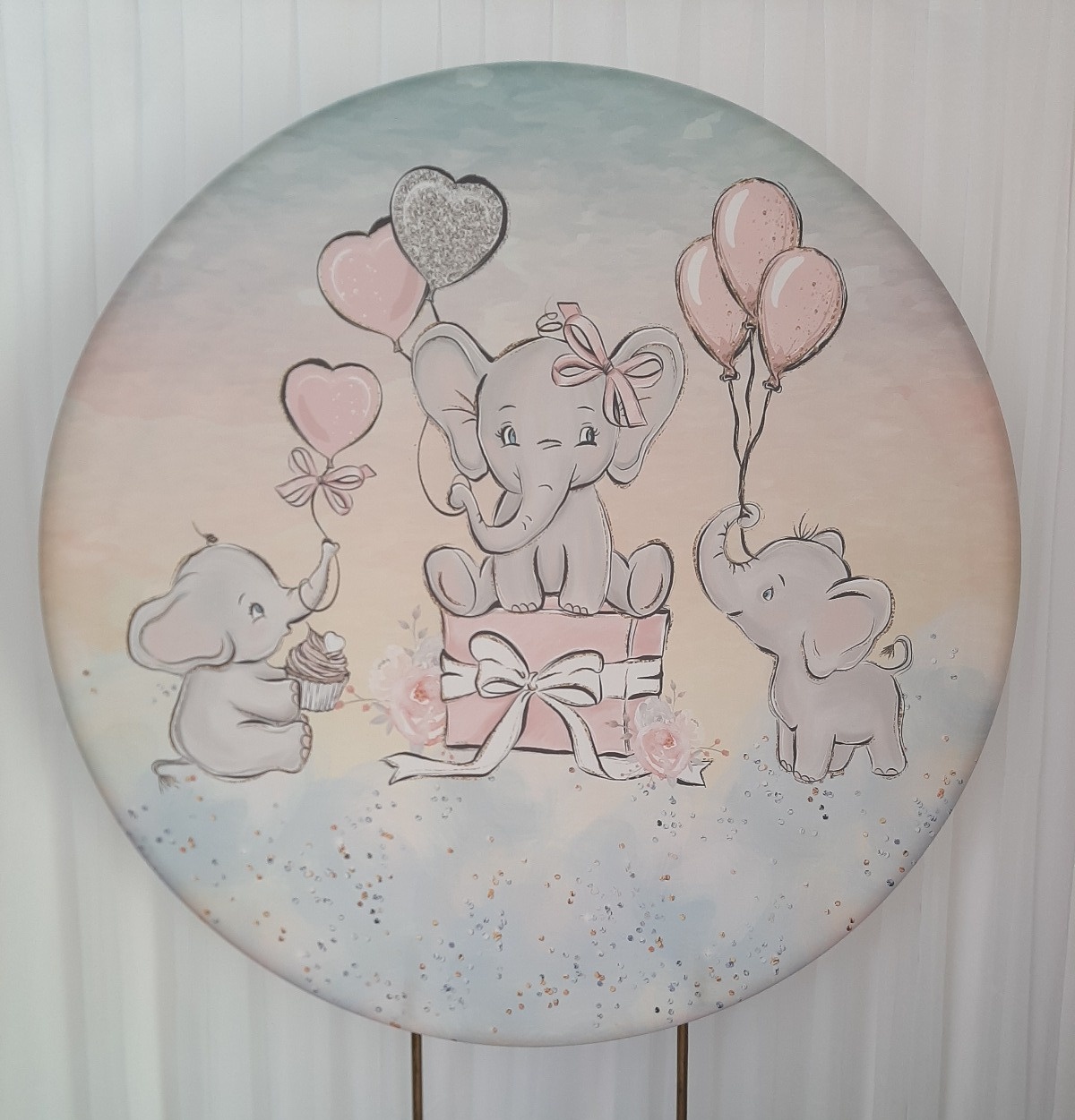Painel Sublimado  Elefantinha Rosa - Três Marias Festas