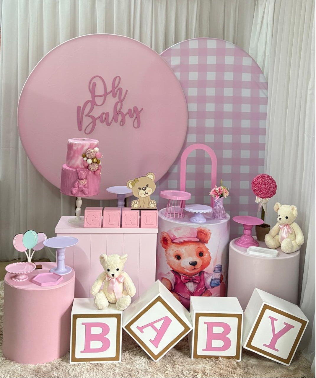 Oh Baby Com Pirulito Xadrez + Cubos - Três Marias Festas