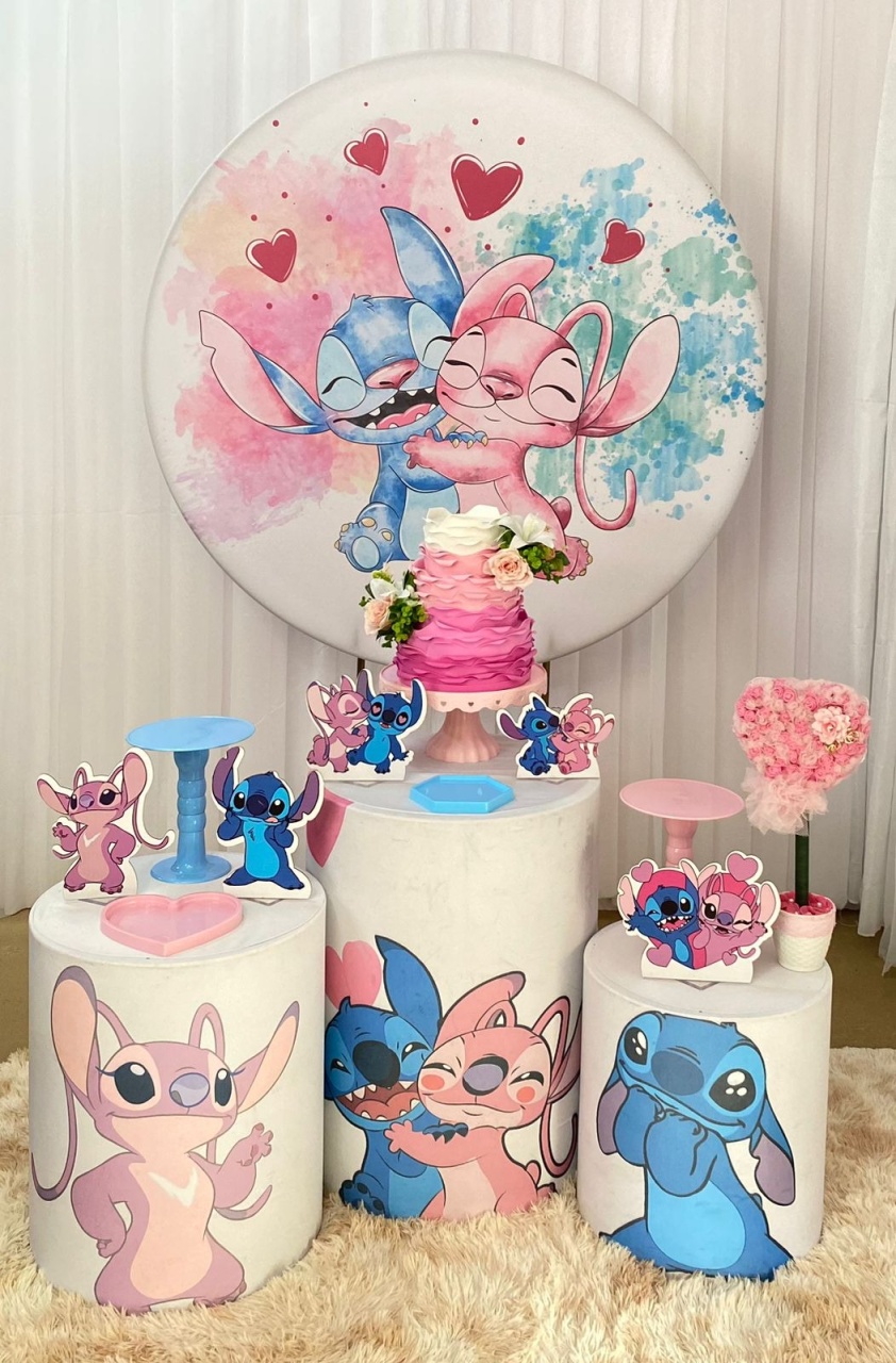Stitch E Angel Aquarela - Três Marias Festas
