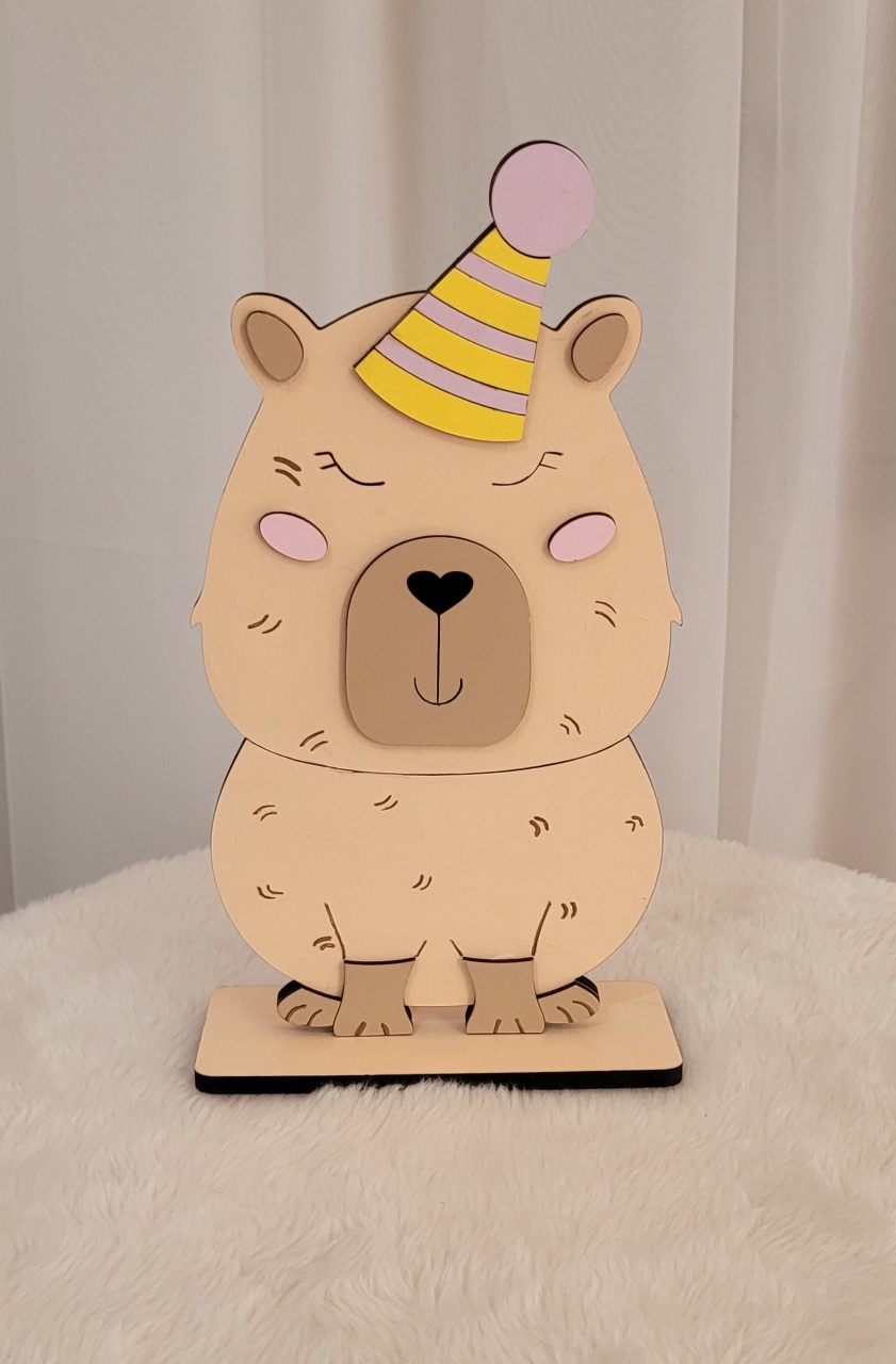 Display Mdf 3D Capivara Sentada Rosa - Três Marias Festas