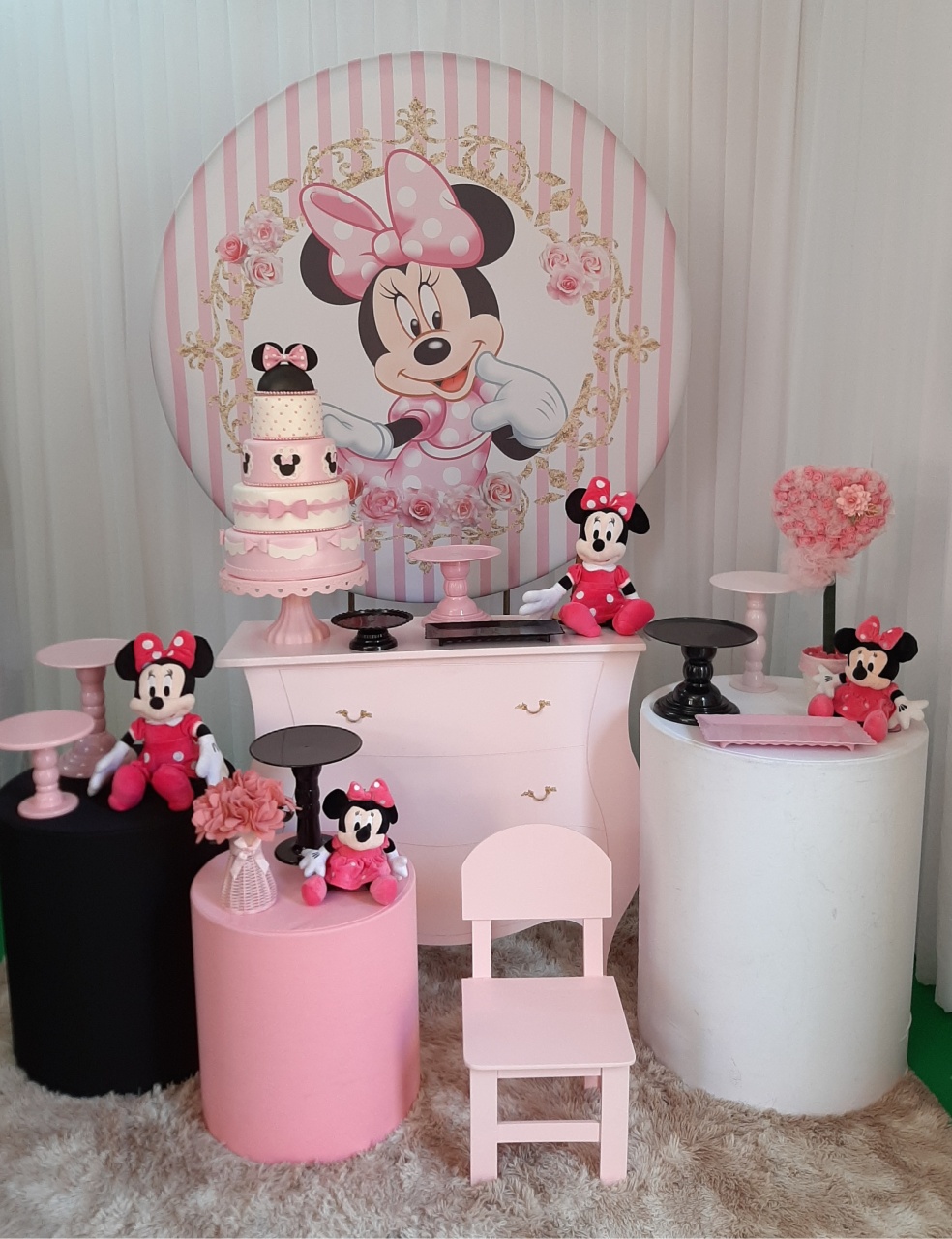 Minnie Rosa Com Listras - Três Marias Festas